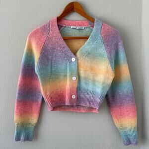 English Factory Cropped Cardigan Sweater Pastel Rainbow, XS